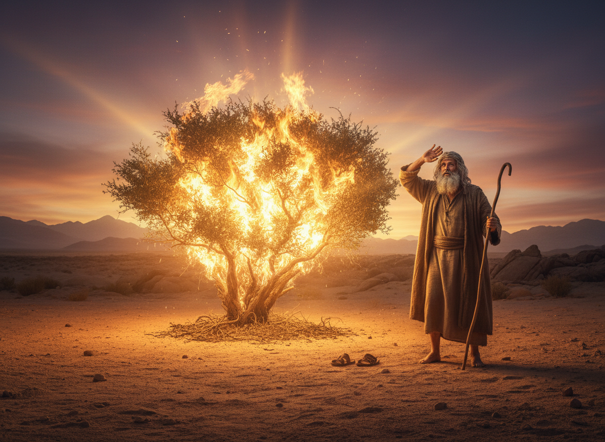 Moïse devant le buisson ardent dans le désert du Sinaï